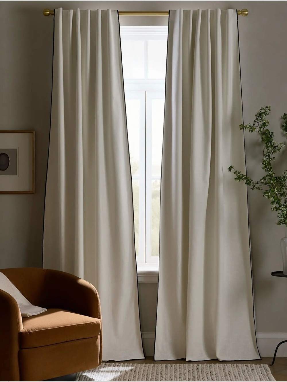 Quince Piped Edge Cotton True Blackout Curtain NWT